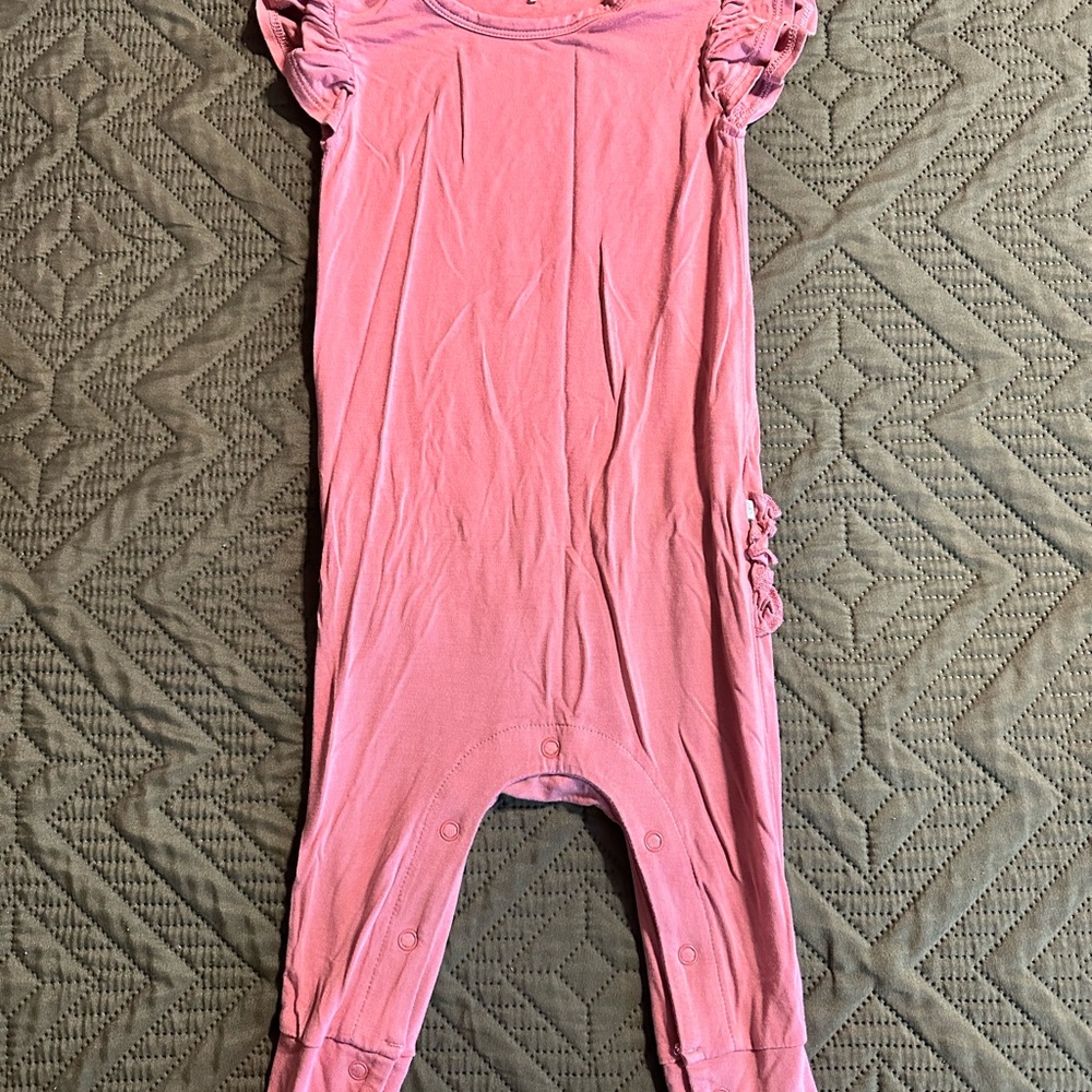 ⭐️2/$20⭐️Posh Peanut Pink Ruffled Baby Romper